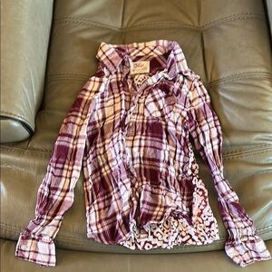 Justice Burgundy Plaid Button Down Shirt